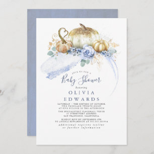 Convites Chá de fraldas Floral Azul Dourado Pumpkins Dusty