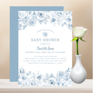 Convites Chá de fraldas Floral Azul Dusty Convide com Elega