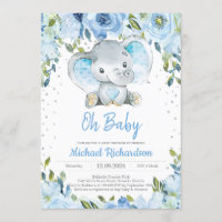Chá de fraldas Floral Azul e Elefante Bonito Boho