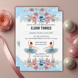 Convites Chá de fraldas Floral Ballerina, Cor Azul-Cura