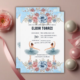 Convites Chá de fraldas Floral Ballerina, Cor Azul-Cura