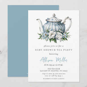 Convites Chá de fraldas Floral Blue Tea Party Boy