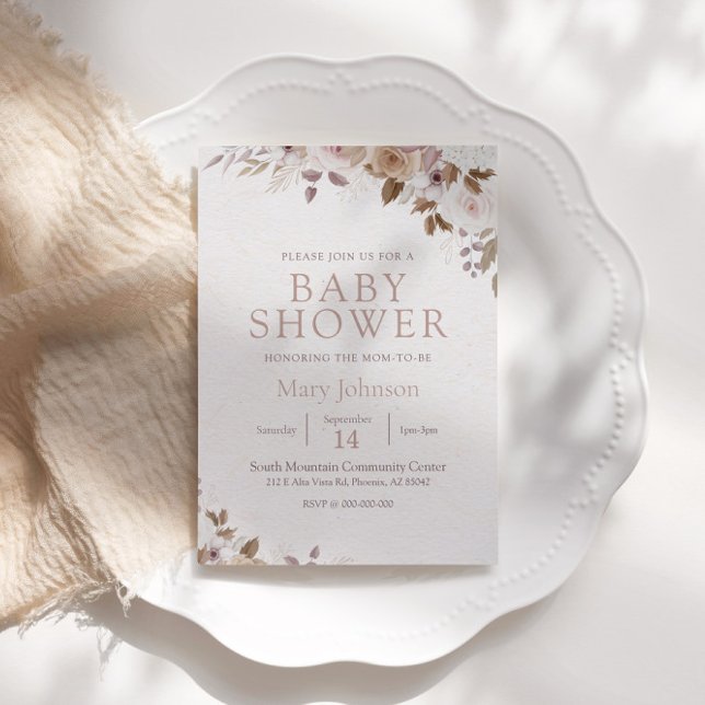 Convites Chá de fraldas Floral Boho Brown (Criador carregado)