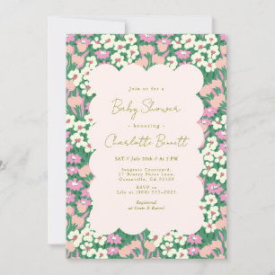 Convites Chá de fraldas Floral Boho Retro-Rosa Sage