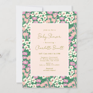 Convites Chá de fraldas Floral Boho Retro-Rosa Sage