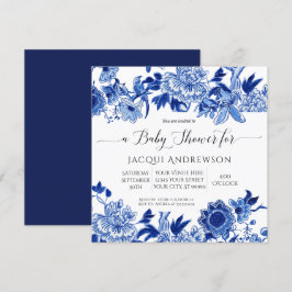 Convites Chá de fraldas Floral Branco Azul de Influência As