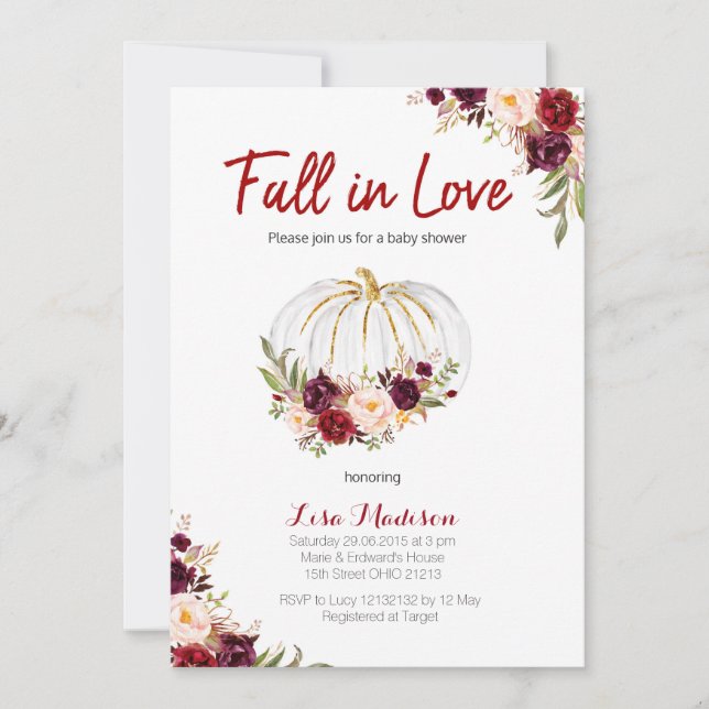 Convites Chá de fraldas Floral Branco da Abóbora (Frente)