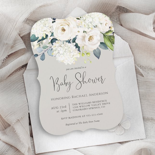 Convites Chá de fraldas Floral Branco de Algodão (Criador carregado)