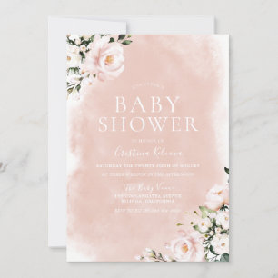 Convites Chá de fraldas Floral Branco e Blush