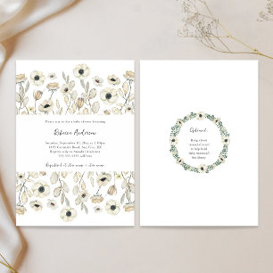 Convites Chá de fraldas Floral Branco + pedido de livro