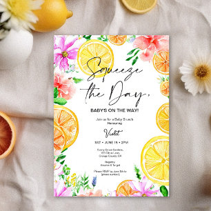 Convites Chá de fraldas Floral Brilhante Citrus Brunch Conv