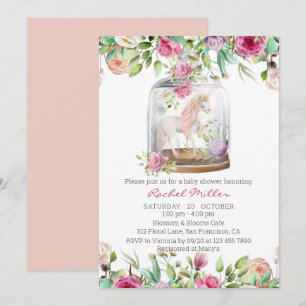 Convites Chá de fraldas Floral Chic Unicorn Elegant Waterc