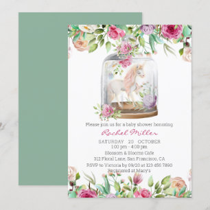 Convites Chá de fraldas Floral Chic Unicorn Elegant Waterc