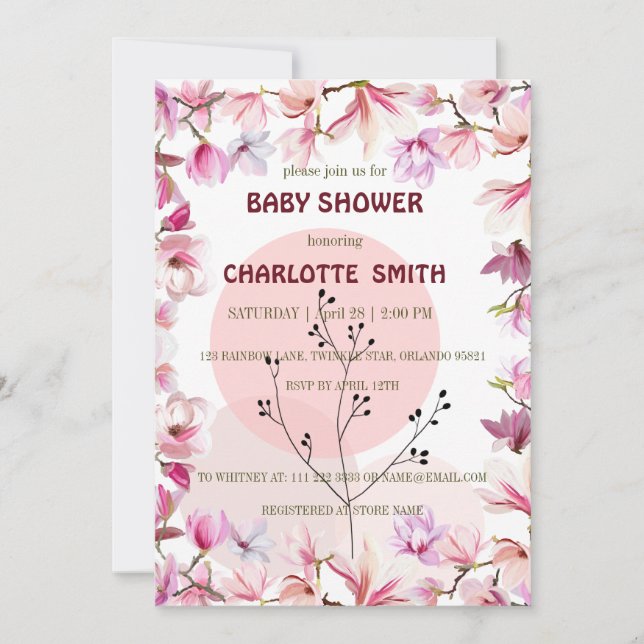 Convites Chá de fraldas floral com gradiente de aquarela co (Frente)