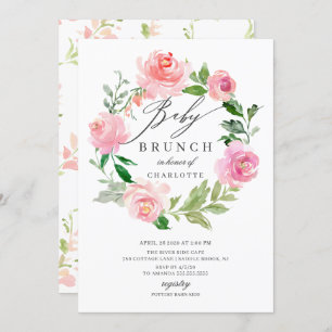 Convites Chá de fraldas Floral Cor-de-Água Rosa Brunch