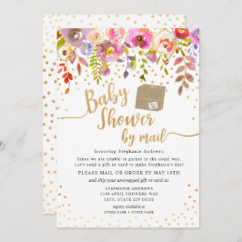 Convites Chá de fraldas Floral Cor de Água Rosa por Correio