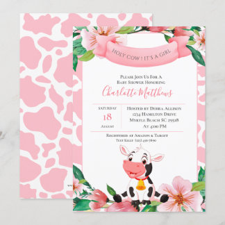 Convites Chá de fraldas Floral Cor de Água Rosa-Vaca