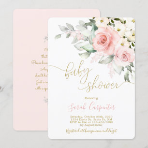Convites Chá de fraldas floral cor-de-rosa