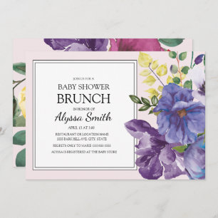 Convites Chá de fraldas Floral Cor-de-rosa púrpura Brunch