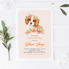 Convites Chá de fraldas Floral Cute King Charles Spaniel Pe