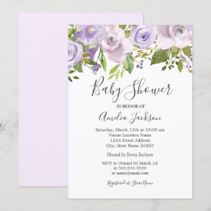 Convites Chá de fraldas floral da aguarela roxa do Lilac