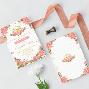 Convites Chá de fraldas Floral da Princesa Dourada e Rosa