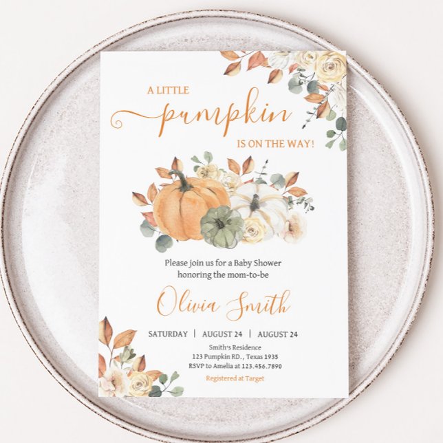 Convites Chá de fraldas Floral de Abóbora de outono (Autumn Pumpkin Baby Shower Invitation)