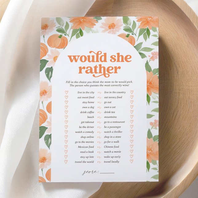 Convites Chá de fraldas Floral De Abóbora Ela Preferencialm (Criador carregado)