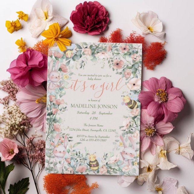 Convites Chá de fraldas Floral de Animais da Floresta Menin (Criador carregado)