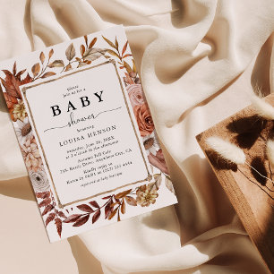 Convites Chá de fraldas Floral de Aquarela de outono