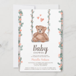 Convites Chá de fraldas floral de aquarela de ursinho