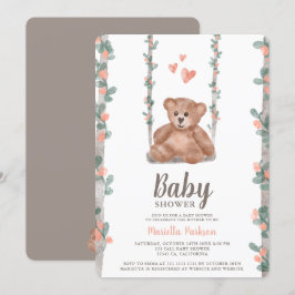 Convites Chá de fraldas floral de aquarela de ursinho