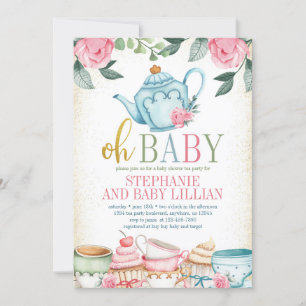 Convites Chá de fraldas Floral de Aquarela do Tea Party