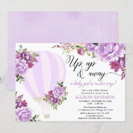 Convites chá de fraldas floral de balão de ar quente roxo