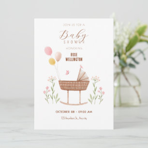 Convites Chá de fraldas floral de berço de bebê pastel