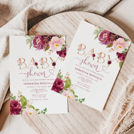 Convites Chá de fraldas floral de Burgundy