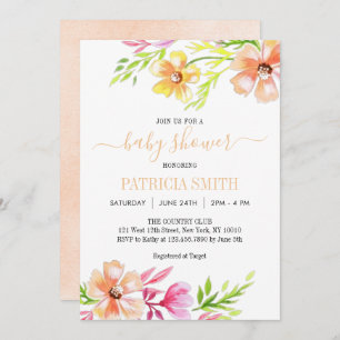 Convites Chá de fraldas floral de cor aquosa dos pastéis mo