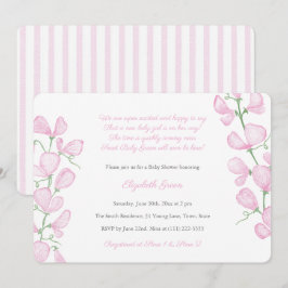 Convites Chá de fraldas Floral De Cor De Água Rosa bonito P