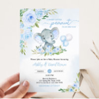 Chá de fraldas Floral de Elefante Azul