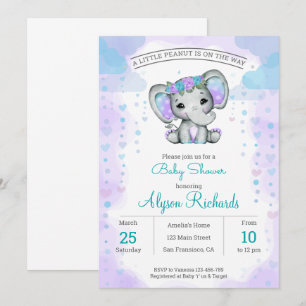 Convites chá de fraldas floral de elefante de aquarela