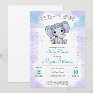 Convites chá de fraldas floral de elefante de aquarela