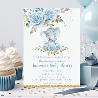 Chá de fraldas Floral de Elefante de Cor Azul Bebê