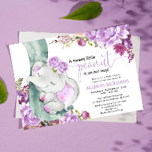 Chá de fraldas floral de elefante roxo