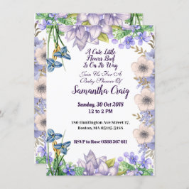 Convites Chá de fraldas Floral de Flor Azul Pastel Pequeno