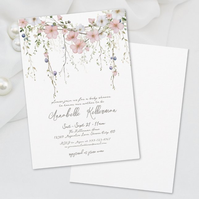 Convites Chá de fraldas Floral de Flor Botânico Elegante (Elegant Botanical Wildflower Floral Baby Shower Invitation)