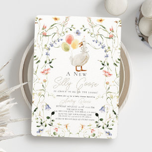Convites Chá de fraldas Floral de Flor Selvagem de Ganso bo