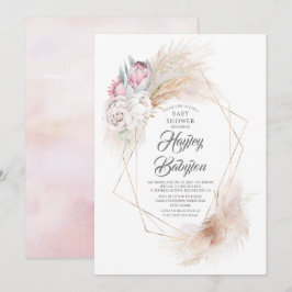 Convites Chá de fraldas Floral de Grama Pampas Protea Rei R