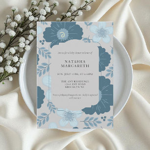 Convites Chá de fraldas Floral de Inverno Azul Boho Elegant