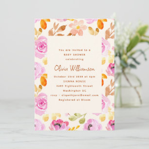 Convites Chá de fraldas Floral de Jardim de Aquarela Rosa