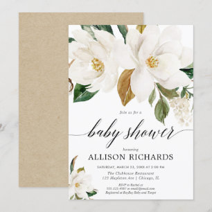 Convites chá de fraldas floral de magnólia neutra do gên